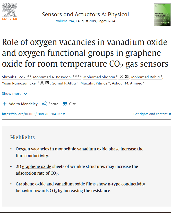 Role of oxygen vacancies in vanadium oxide and oxygen functional groups in graphene oxide for room temperature CO2 gas sensors
