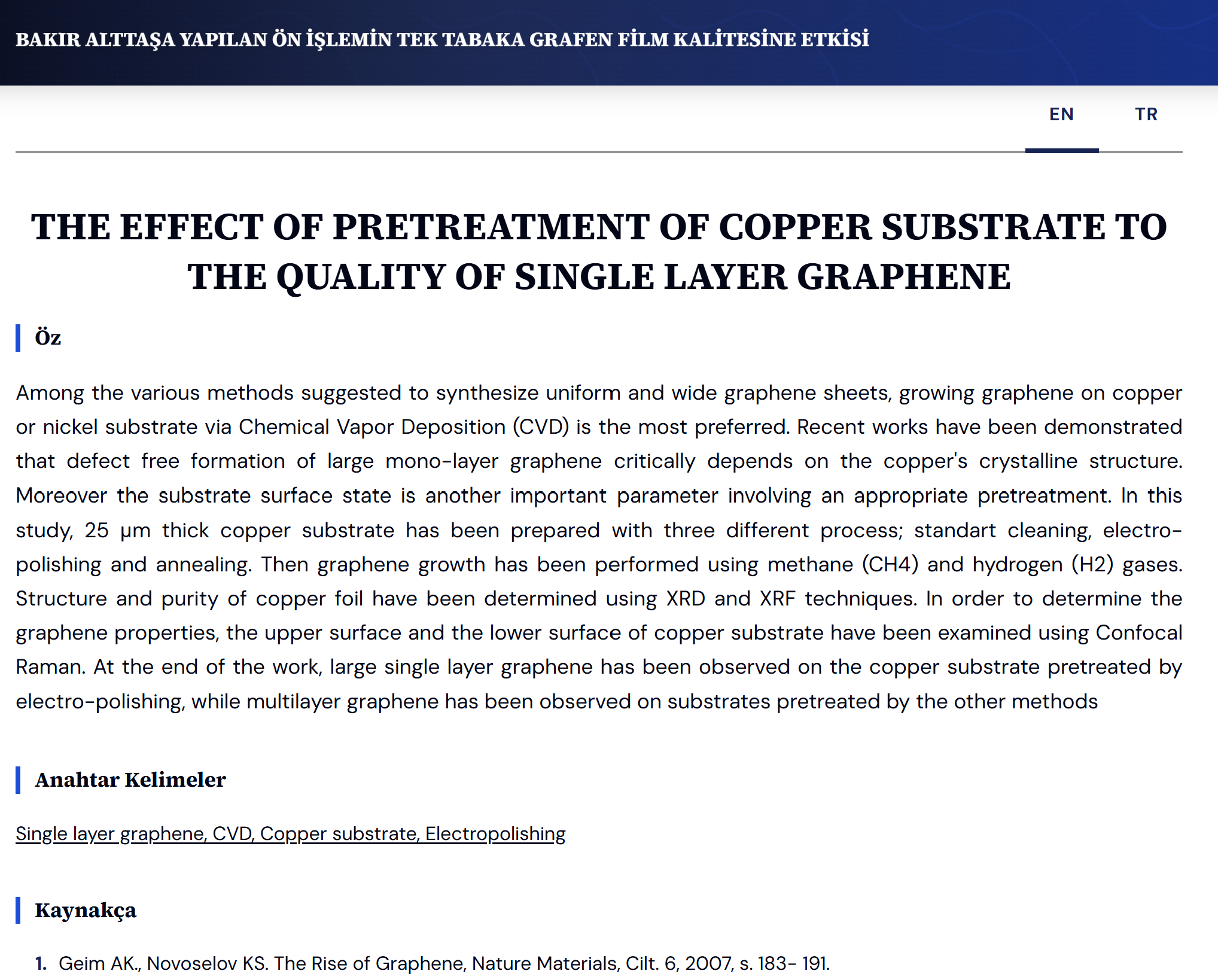 The Effect of pretreatment of copper substrate to the quality of single layer graphene