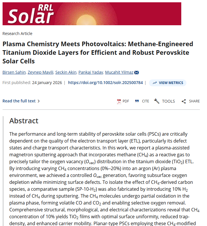 Plasma chemistry meets photovoltaics: Methane-engineered titanium dioxide layers for efficient and robust perovskite solar cells